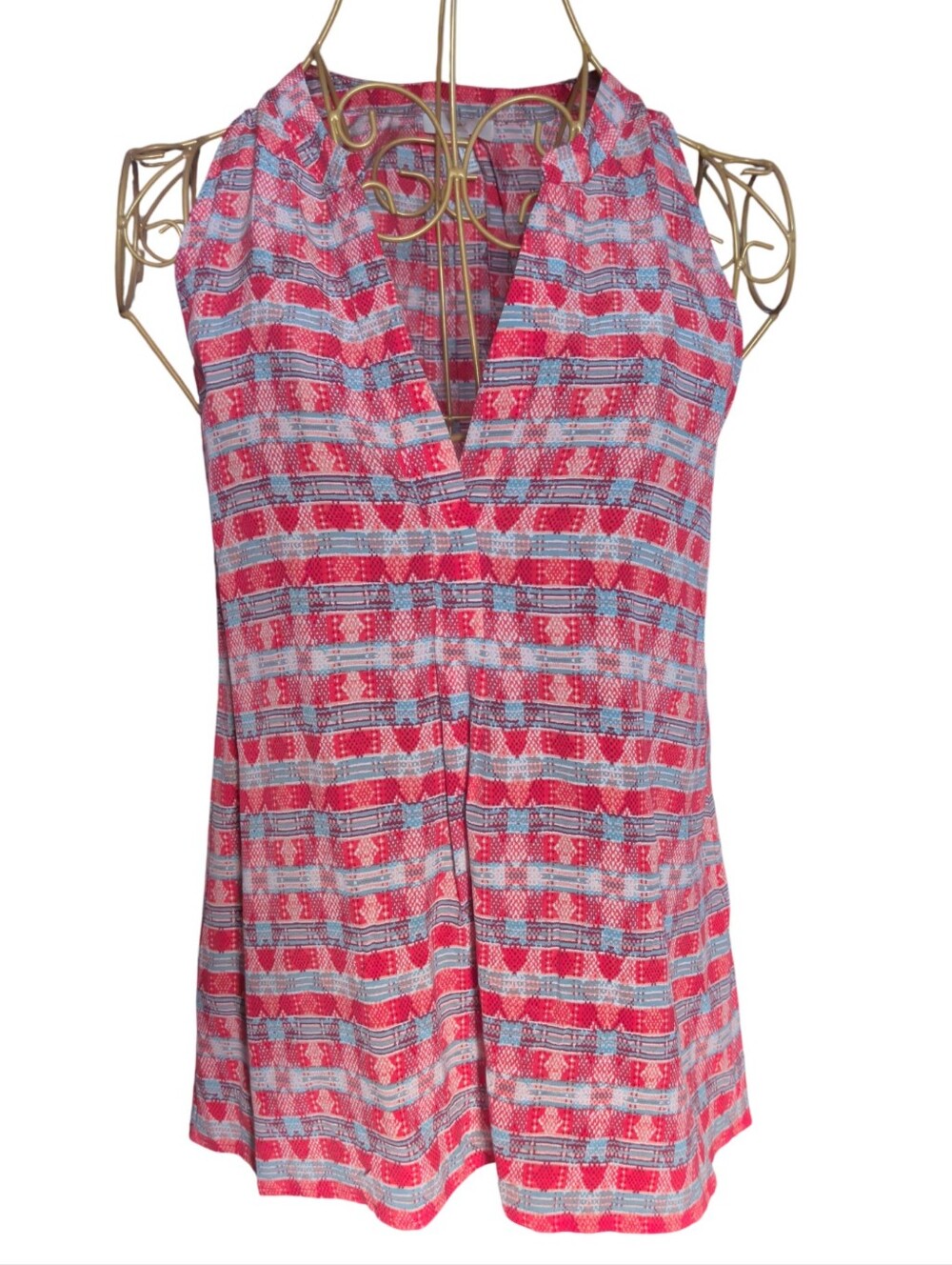 Joie 100% Silk Sleeveless Blouse Red Geometric Pattern XXS